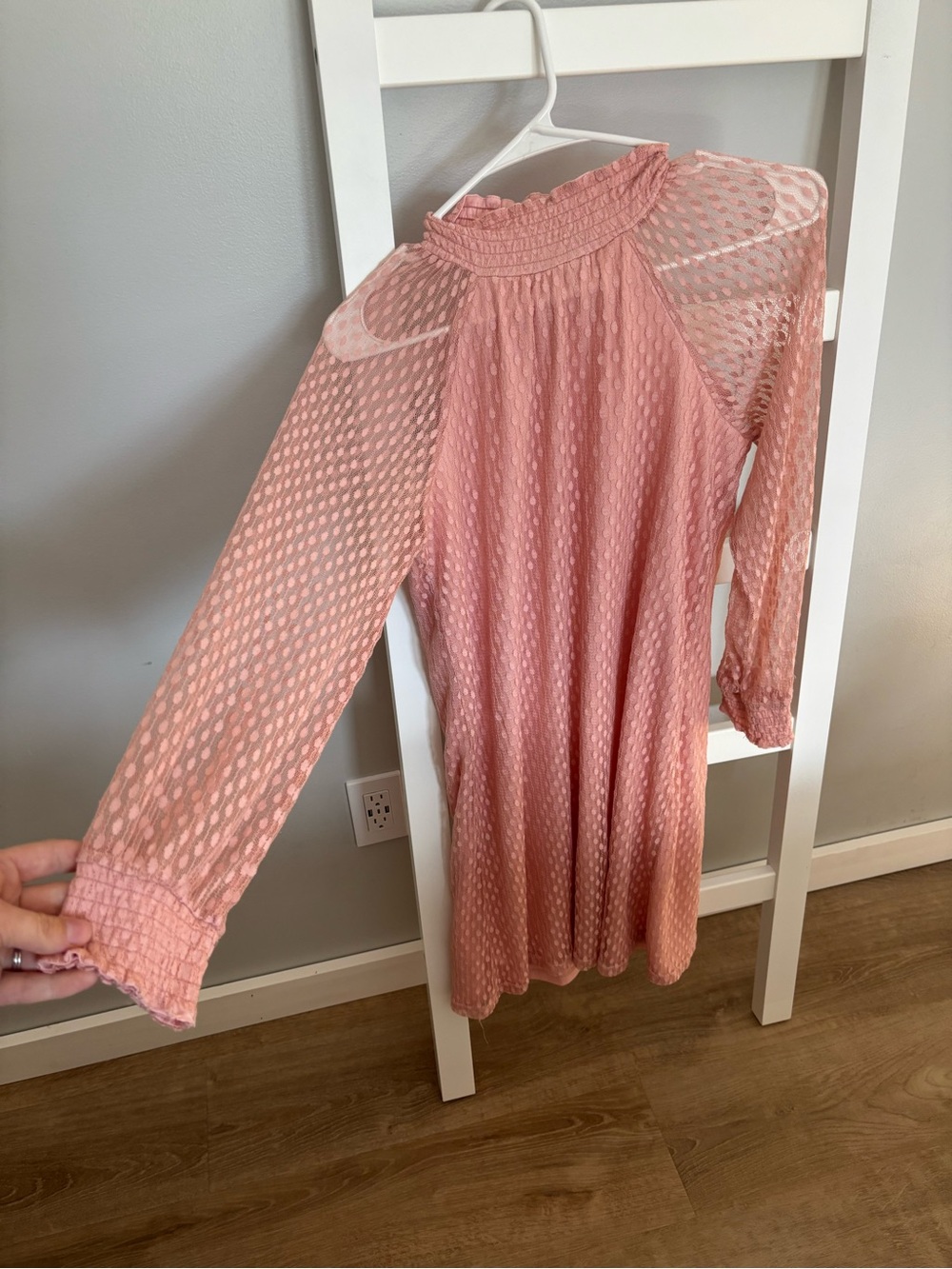 Blush Pink Textured Long Sleeve Mini Dress